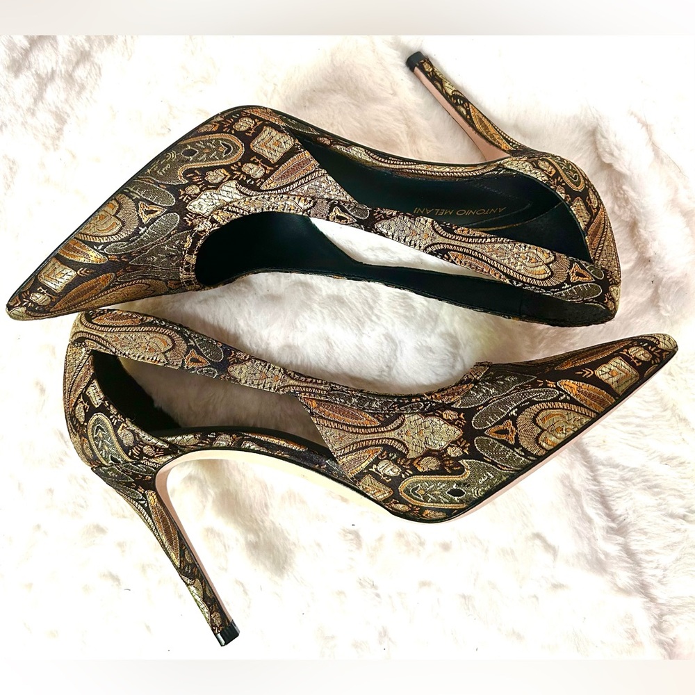 ANTONIO MELANI leather tapestry paisley heels women’s size 10 - Picture 7 of 9